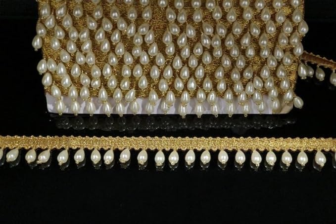 MS ZARIWALA Beaded Tassels Lace Trim for Dress Embellishments for Crafting, Sewing and Cloth Accessories 8 Mete