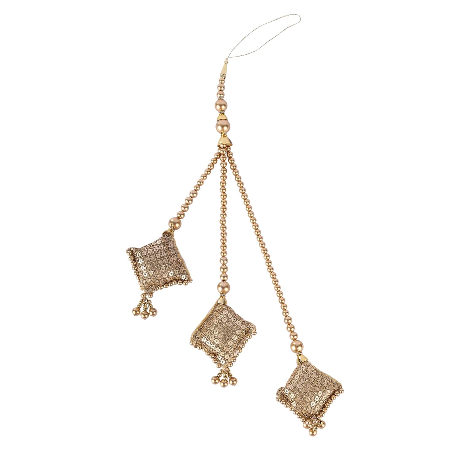 M S ZARIWALA Women's Plastic and Fabric Handmade Latkan for Ethnic Lehenga Hanging Tassel Pair, Golden